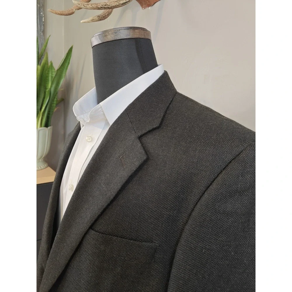 Jos A Bank Mens Wool Sports Coat 44L Dark Brown Olive Traveler's Collection D605